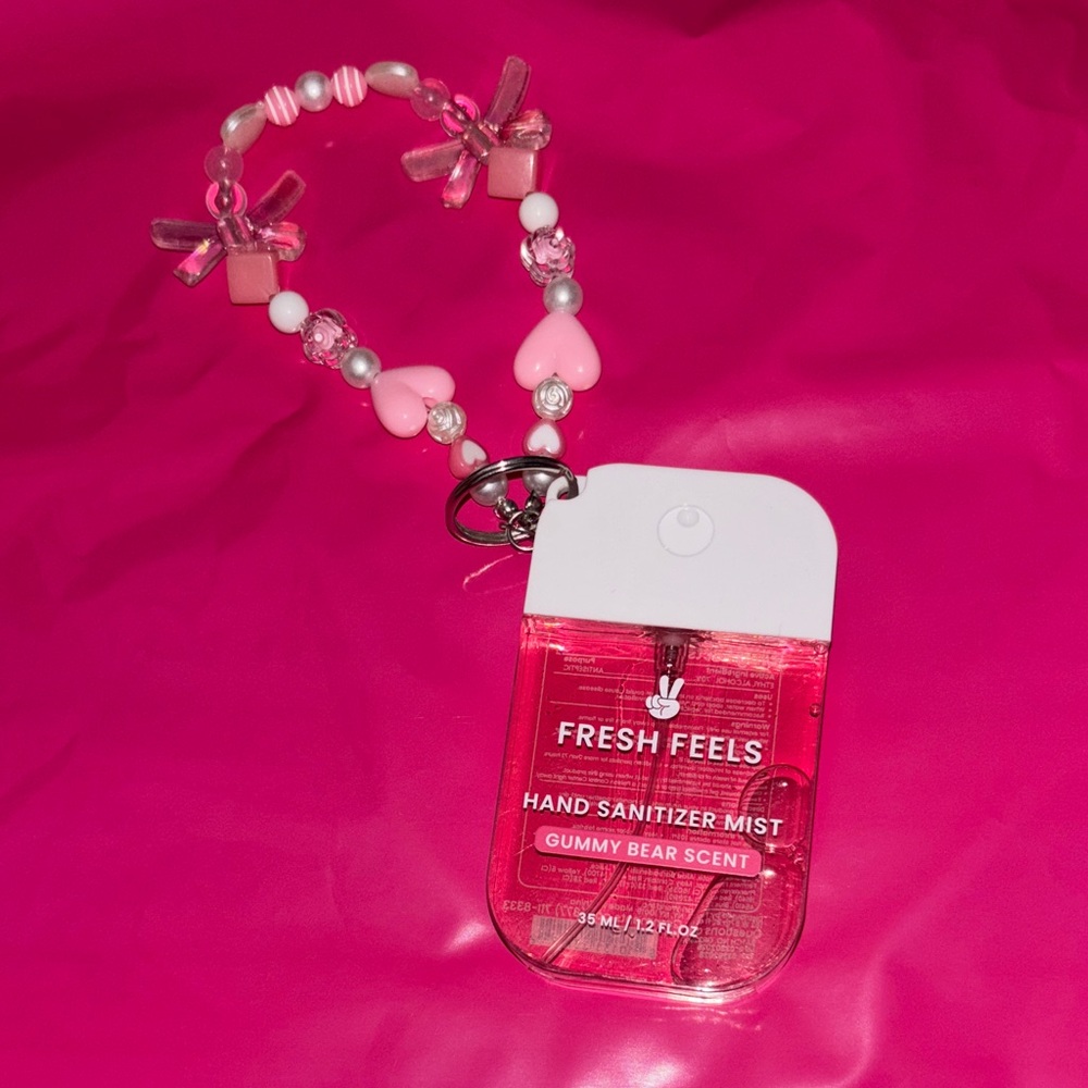 Gummy Bear Pink Hand Sanitizer with Beaded Keychain wristlet  Fresh Feels